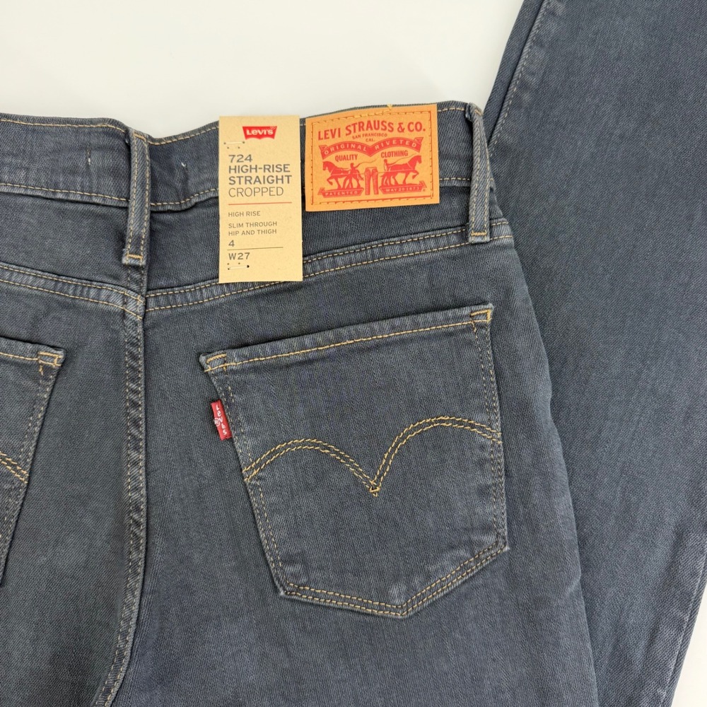 Levi's 724 High-Rise Straight Cropped Jeans Womens 4 W27 Black NWT Frayed Hem - Picture 6 of 12
